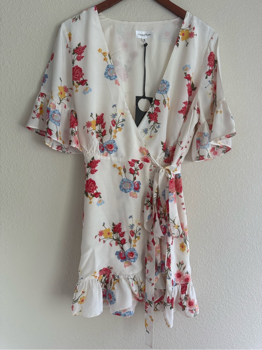 Privacy Please Floral Mini Wrap Rayon Viscose Dress Size M